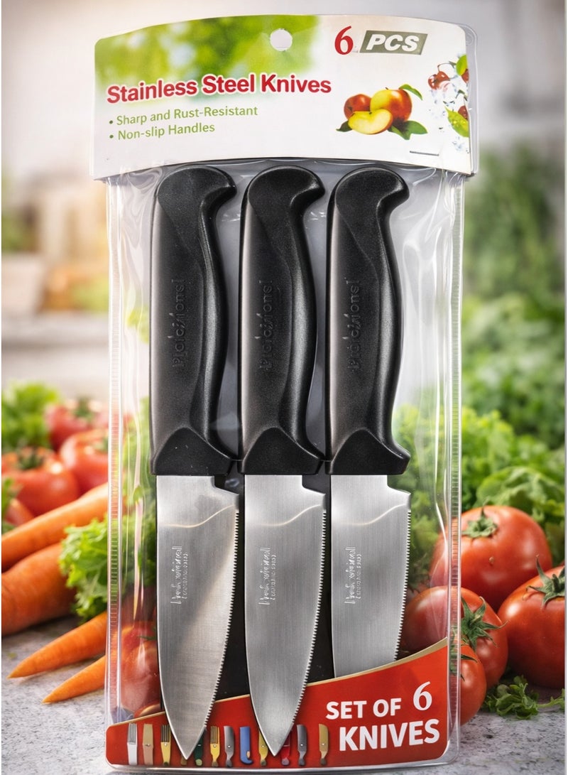 GOLDEN HOME Stainless Steel Kitchen Knife Set – 6 Pieces with Sharp Blades and Comfortable Handles for Cutting Fruits and Vegetables and Daily Use - Image 3